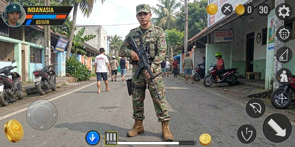 Screenshot menampilkan karakter utama dalam mode aksi.